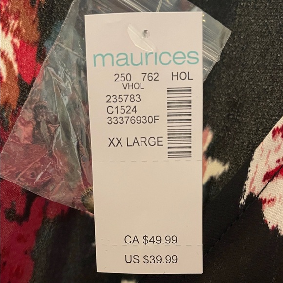 NWT Maurices Black and Red Floral Blouse - Picture 2 of 3